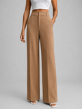 Camel high-waist wide-leg pleat-front Pants, front view