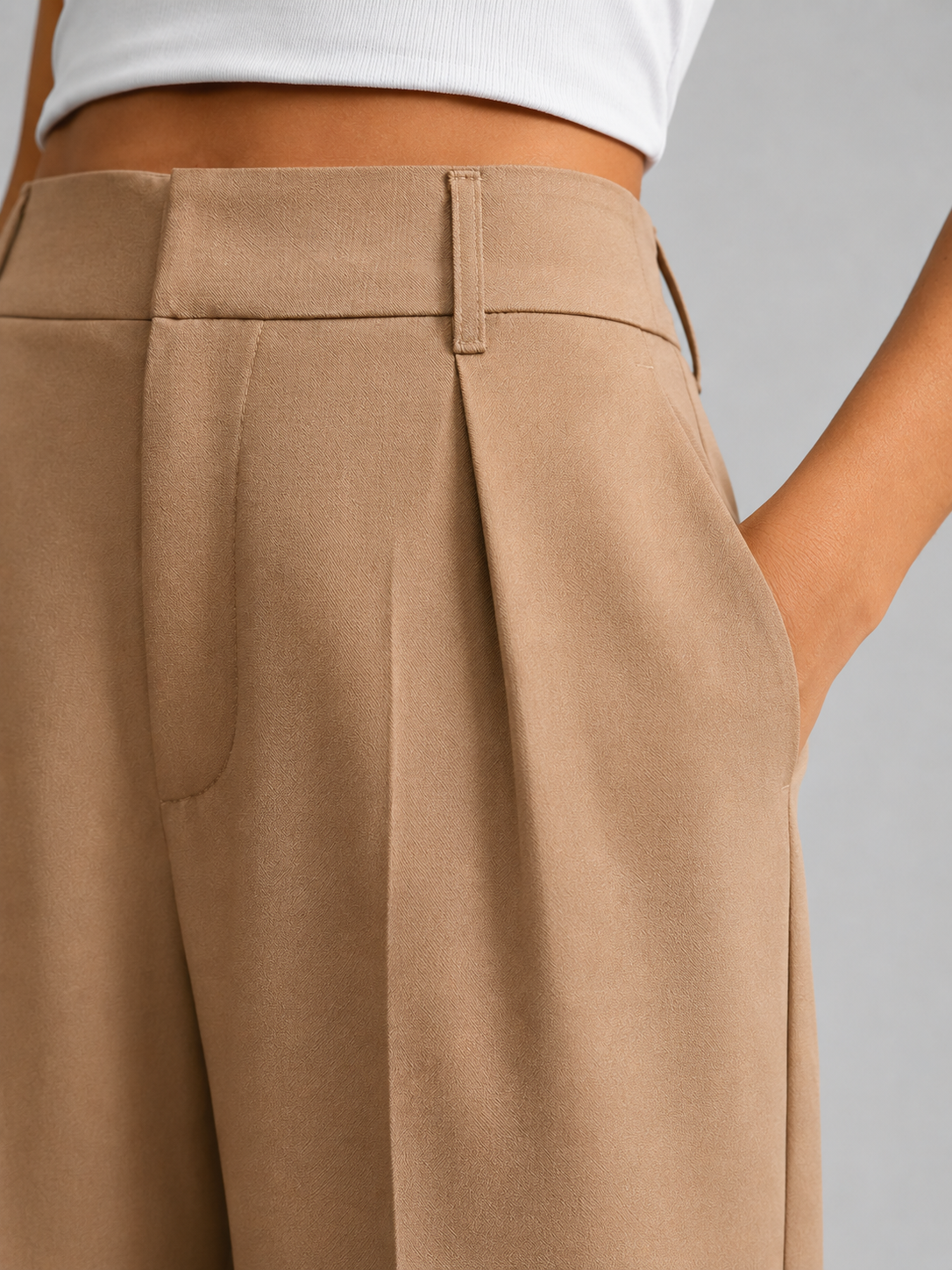 Dark Grey high-waist wide-leg pleat-front Pants