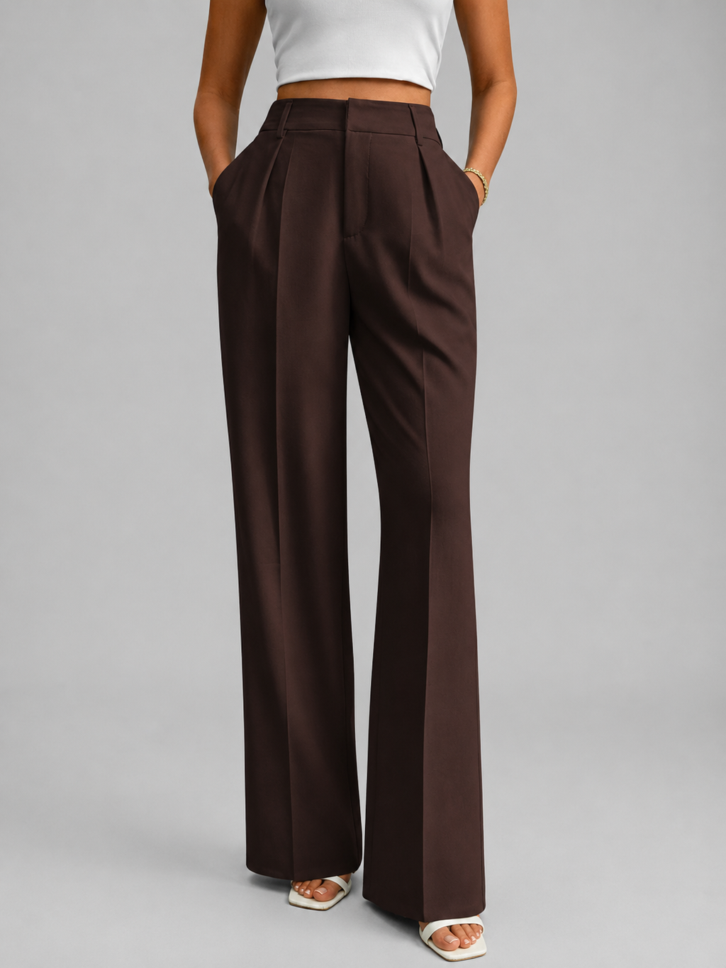 high-waist wide-leg pleat-front Pants