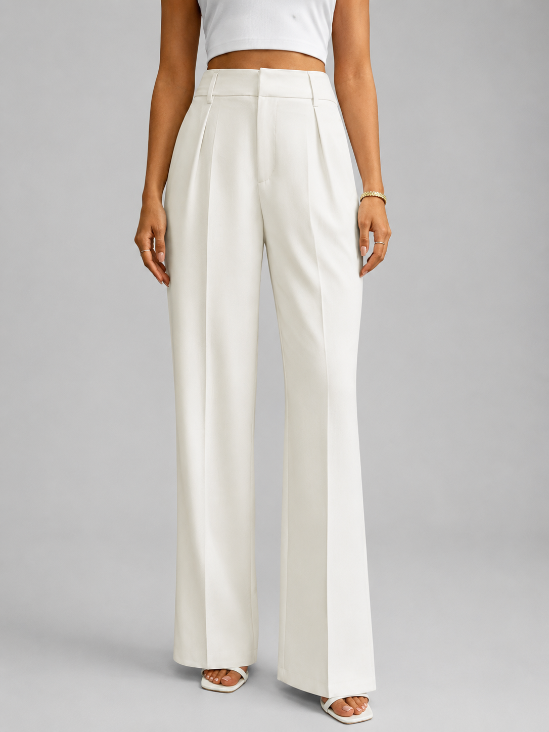 high-waist wide-leg pleat-front Pants