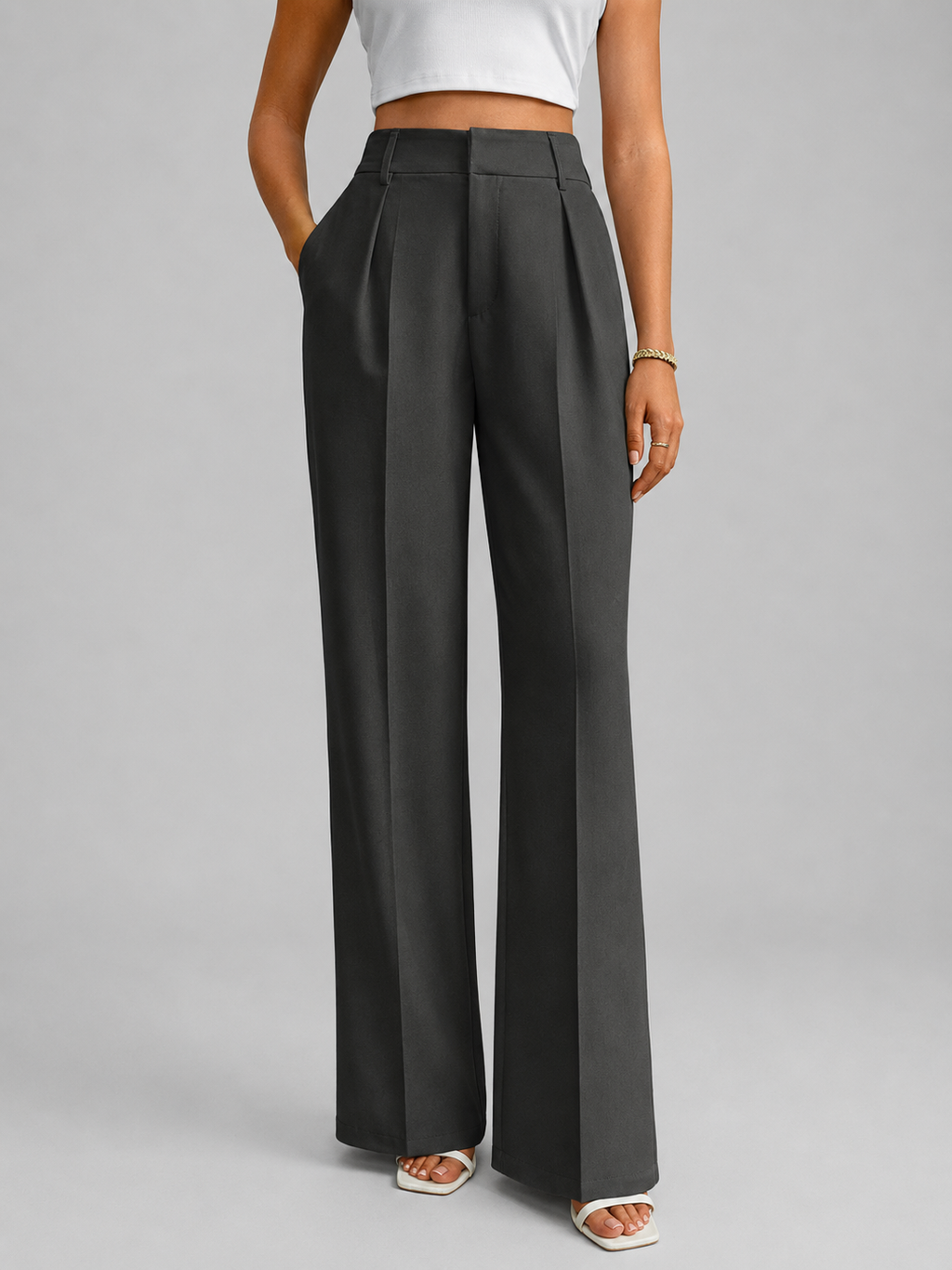 high-waist wide-leg pleat-front Pants