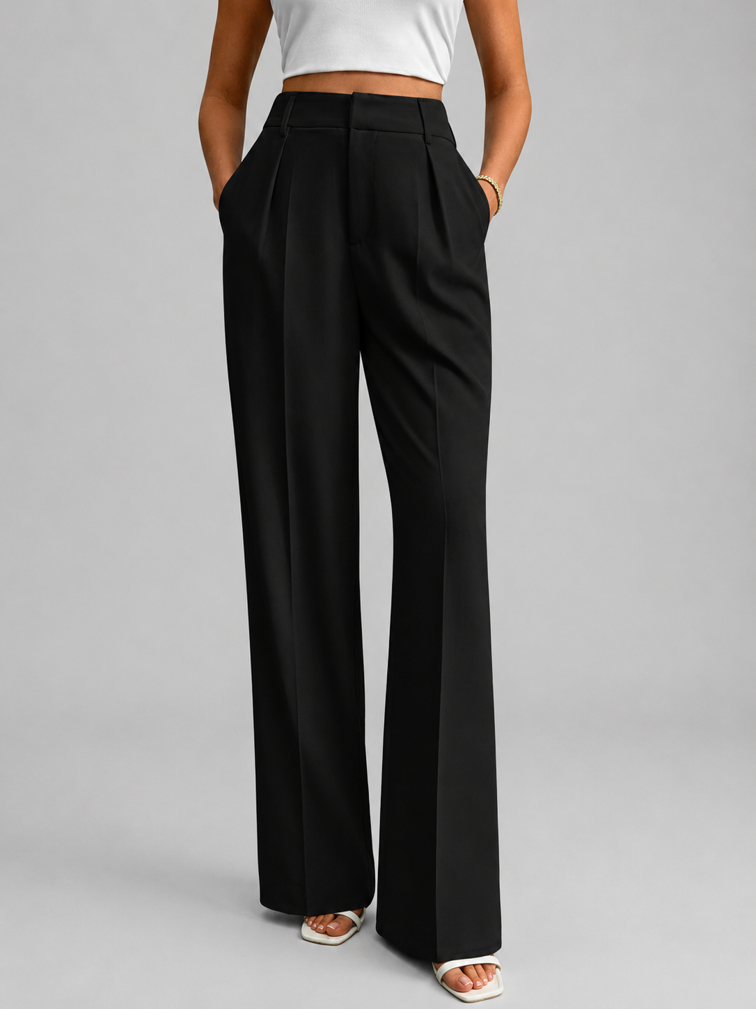 high-waist wide-leg pleat-front Pants