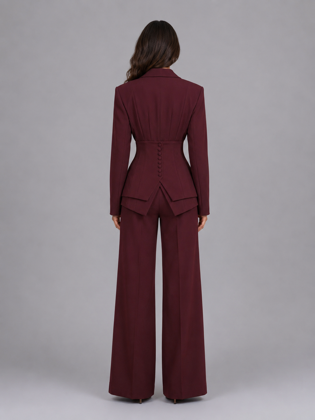 Cinched-waist blazer and wide-leg trouser co-ord set