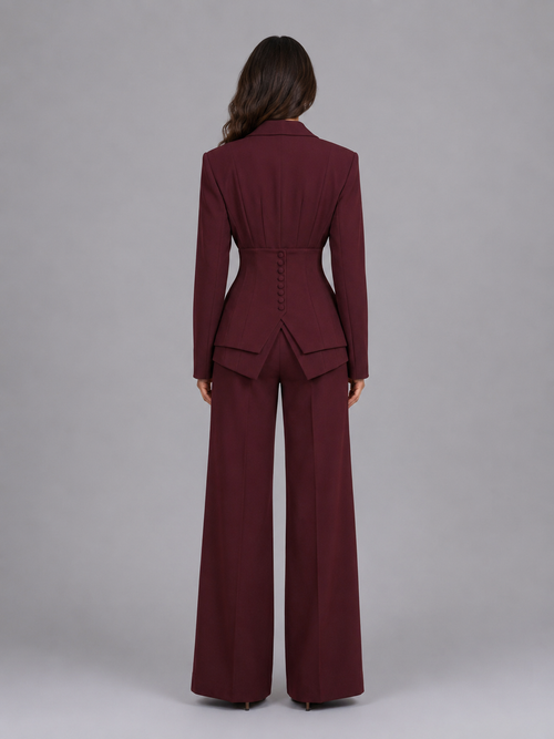 Cinched-waist blazer and wide-leg trouser co-ord set