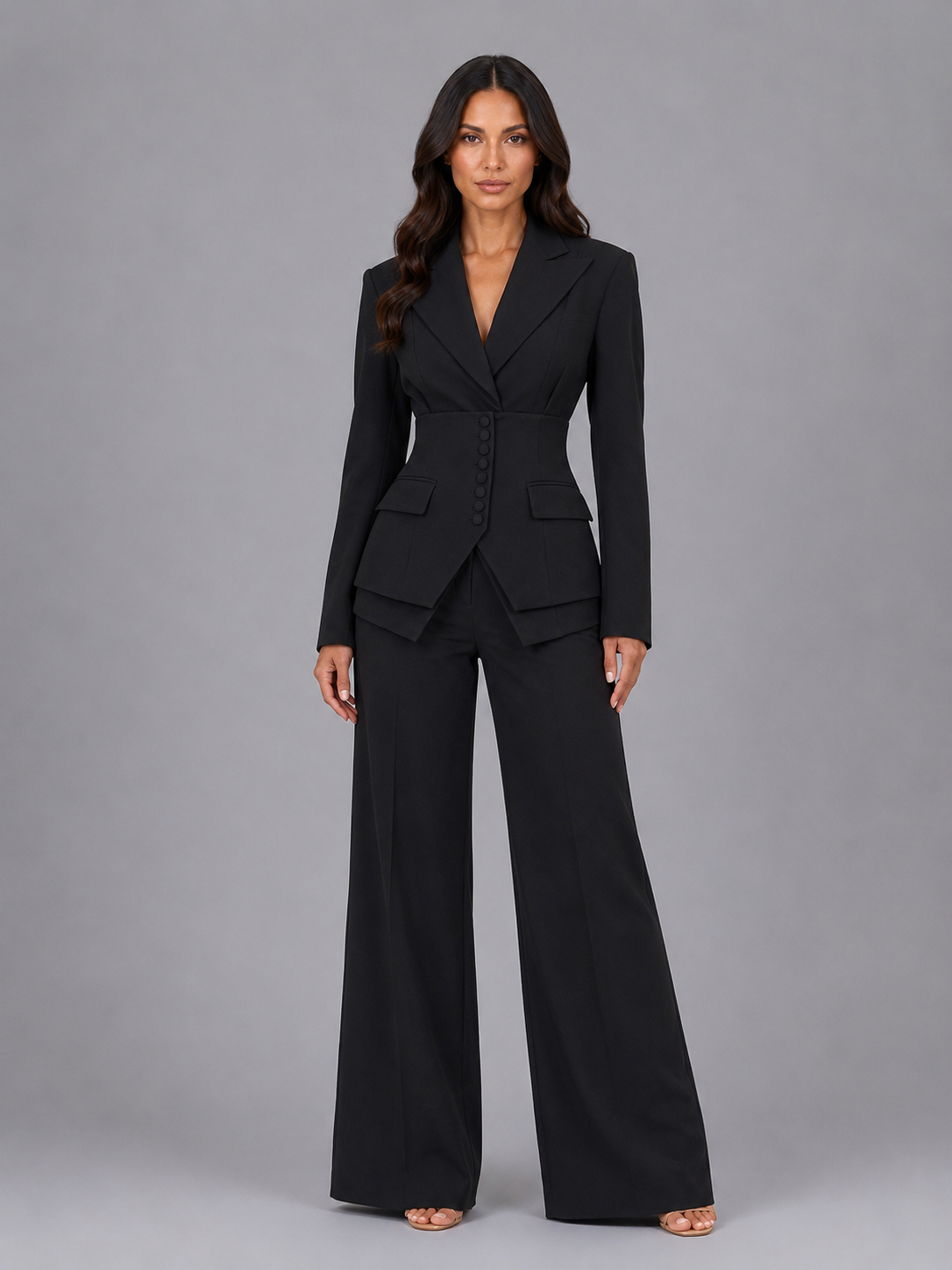 cinched-waist blazer and wide-leg trouser co-ord set