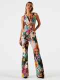 Retro Denim Floral Jumpsuit, front view
