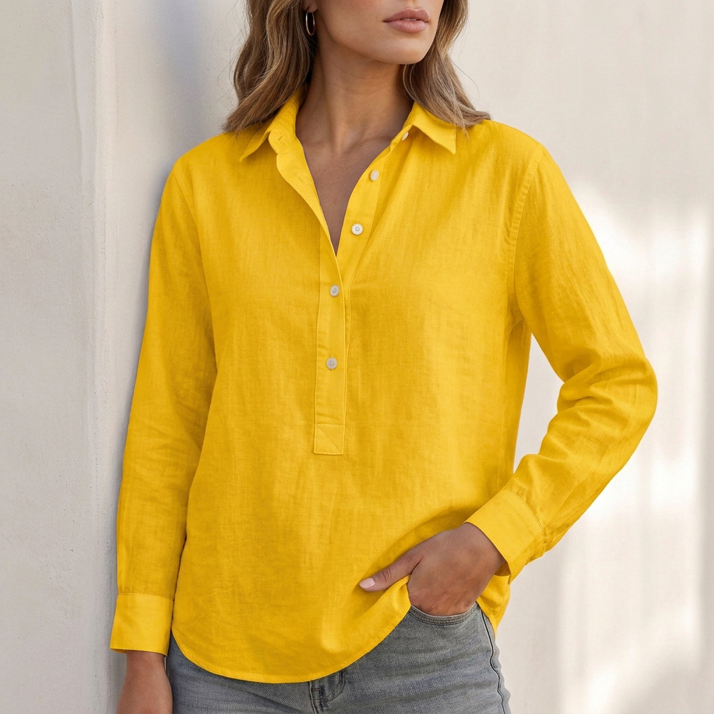 Relaxed-Fit V-Neck Popover Shirt with Cuffed Sleeves