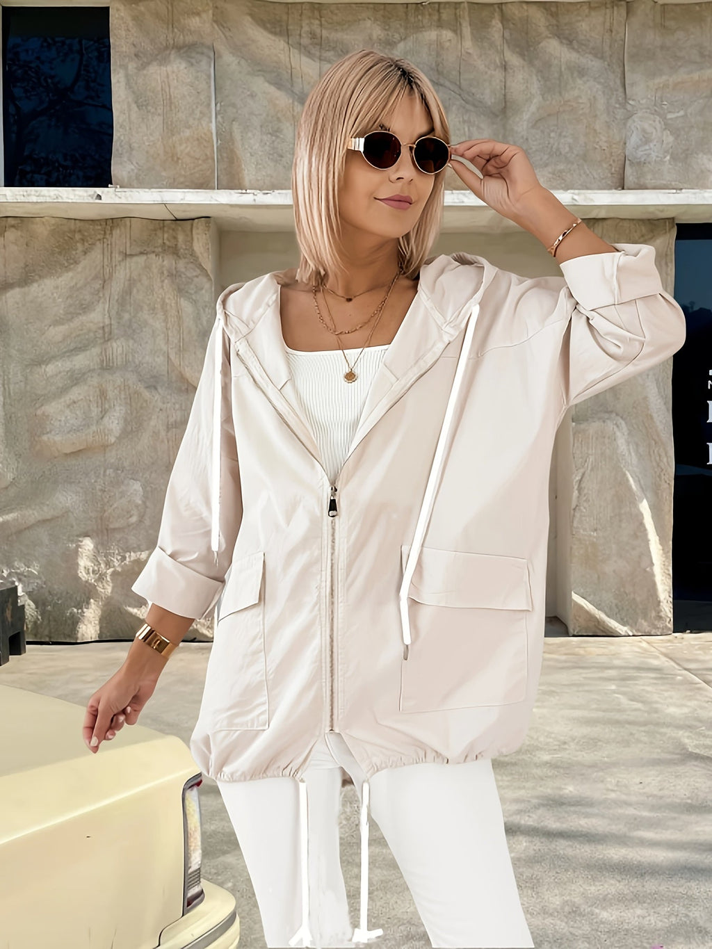 Beige Hooded Jacket