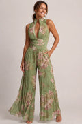 Floral Chiffon Wide Leg V Neck Jumpsuit