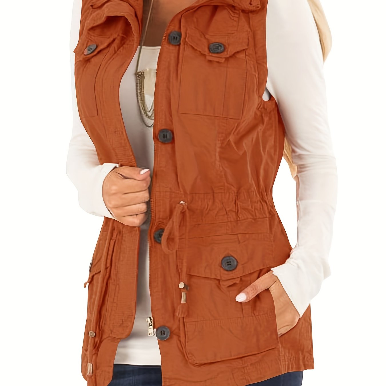 Khaki Sleeveless Vest Jacket