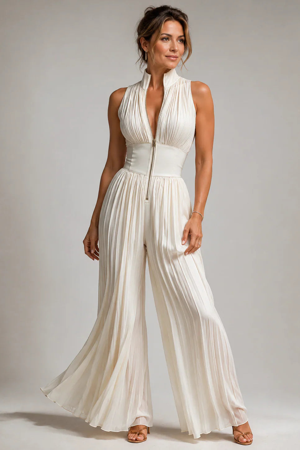 Floral Chiffon Wide Leg V Neck Jumpsuit