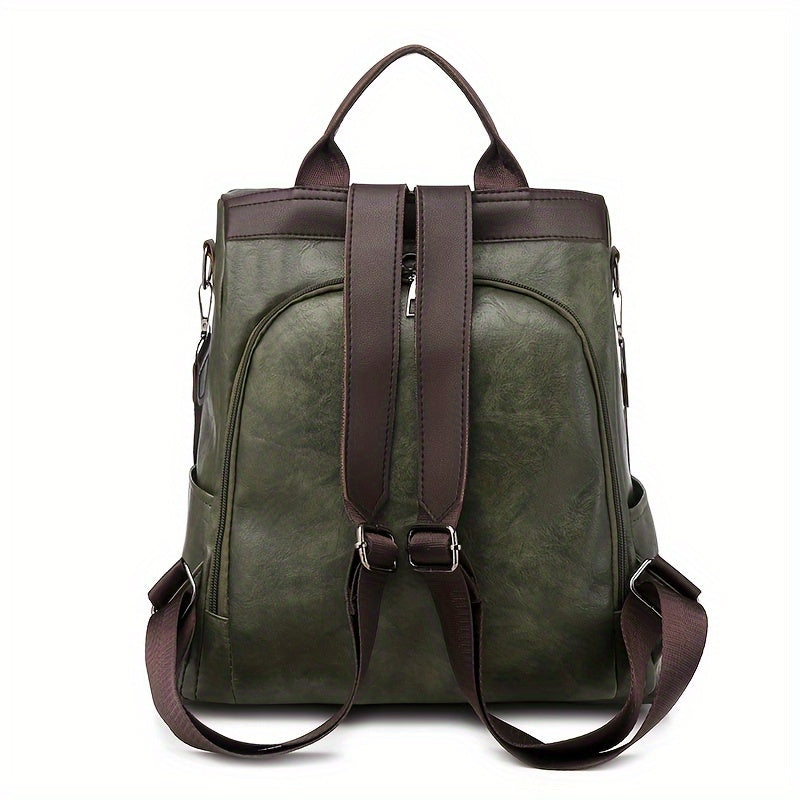 Brown Vegan Leather Anti-Theft Backpack