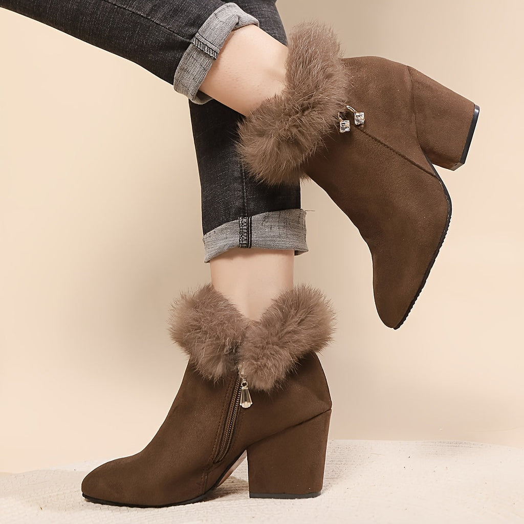 Dark Brown warm block-heel ankle Boots