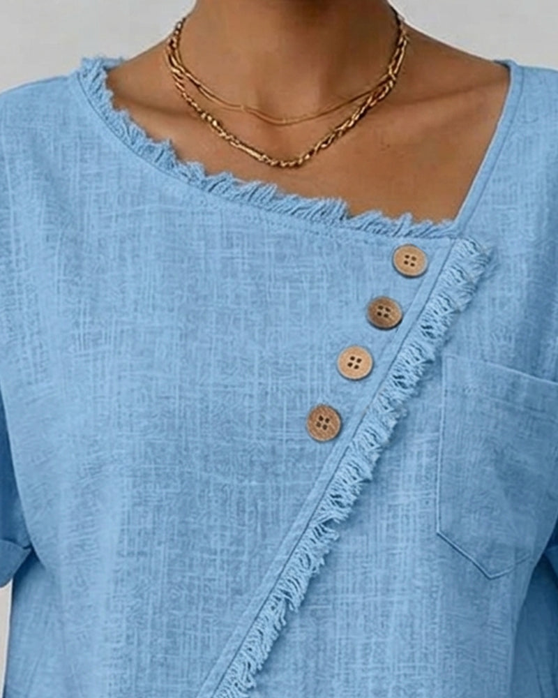 Bias Cut Short Sleeve Button Blouse | Senselle
