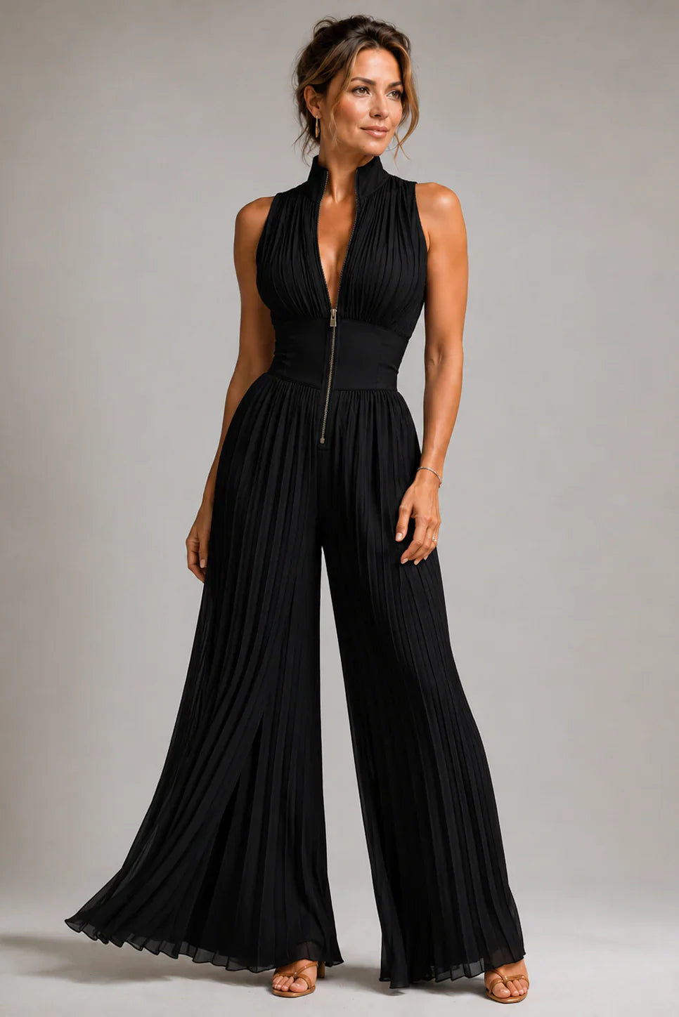 Floral Chiffon Wide Leg V Neck Jumpsuit