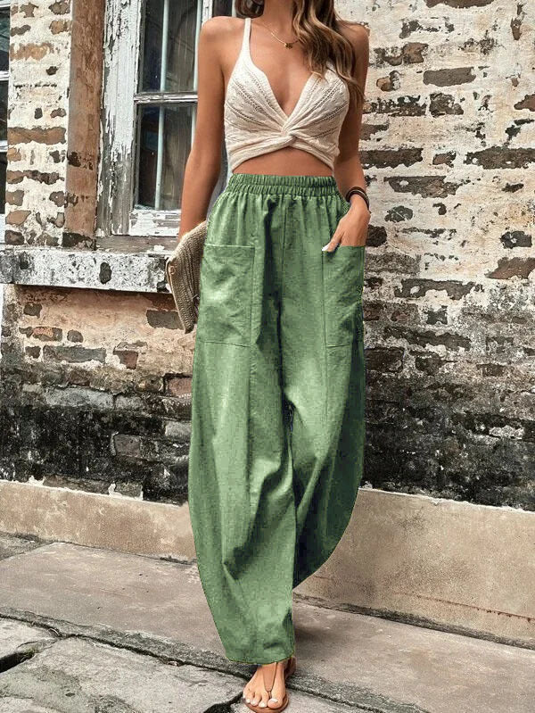 Loose Fit Elastic-Waist Pants with Pockets