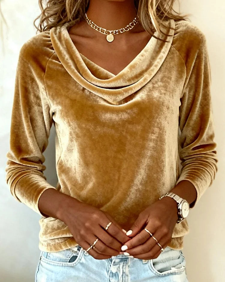 Gold Long Sleeve Velvet Blouse