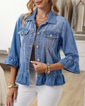 Flutter Sleeve Cropped Denim Jacket Blue | Senselle