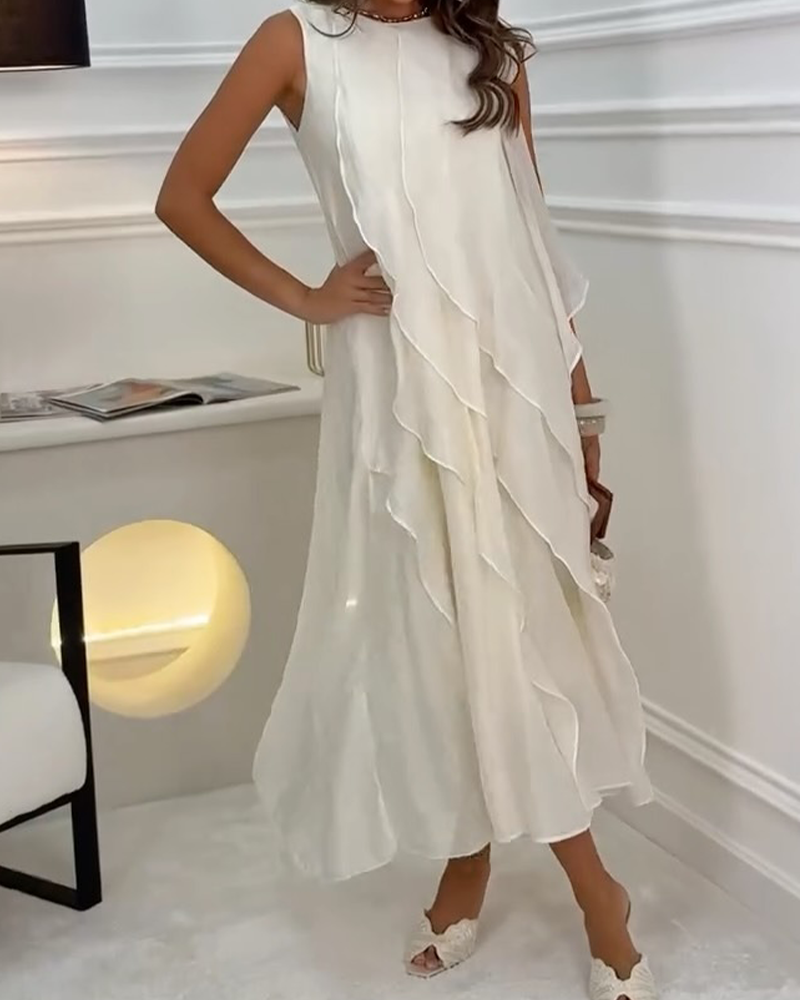 Sleeveless Ruffle Asymmetrical Maxi Dress | Senselle
