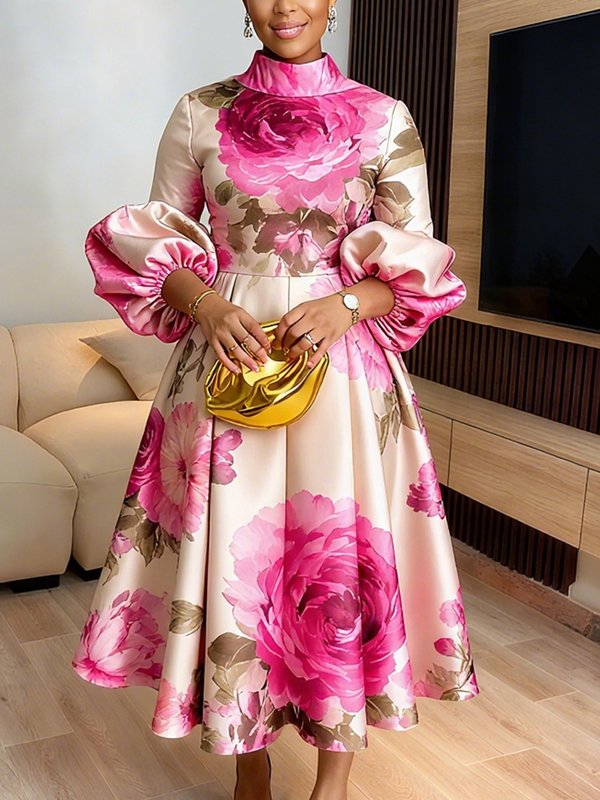 Pink Floral Print Maxi Dress, front view