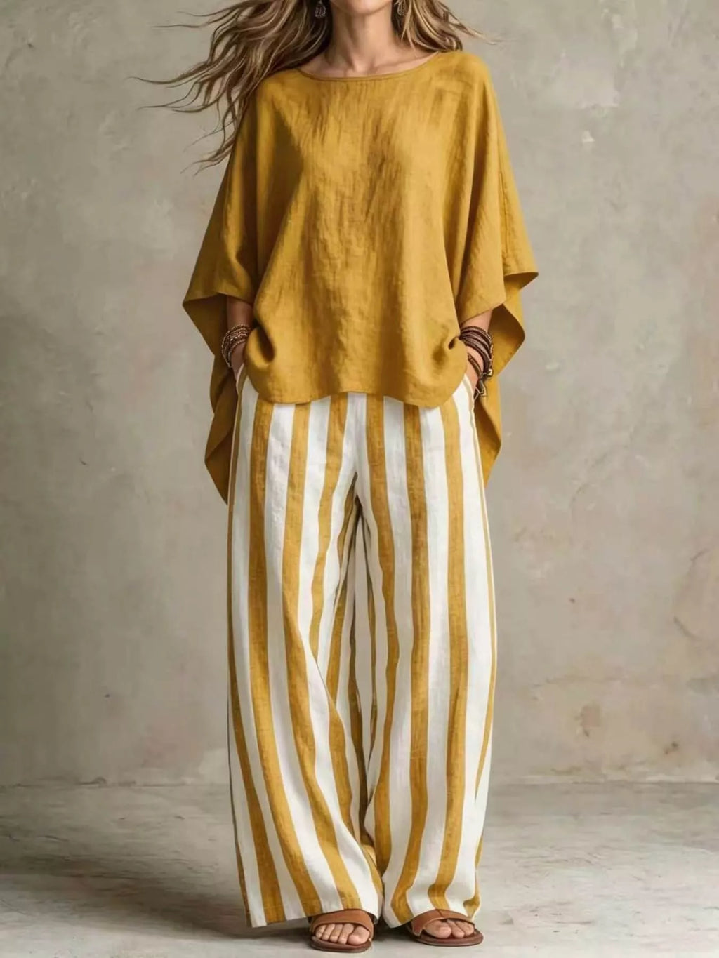 Earthy Yellow solid colour top and trousers co-ord set