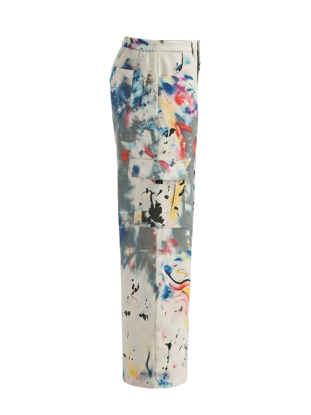 Light Grey Graffiti Print Wide-Leg High-Waisted Jeans, flat lay side view