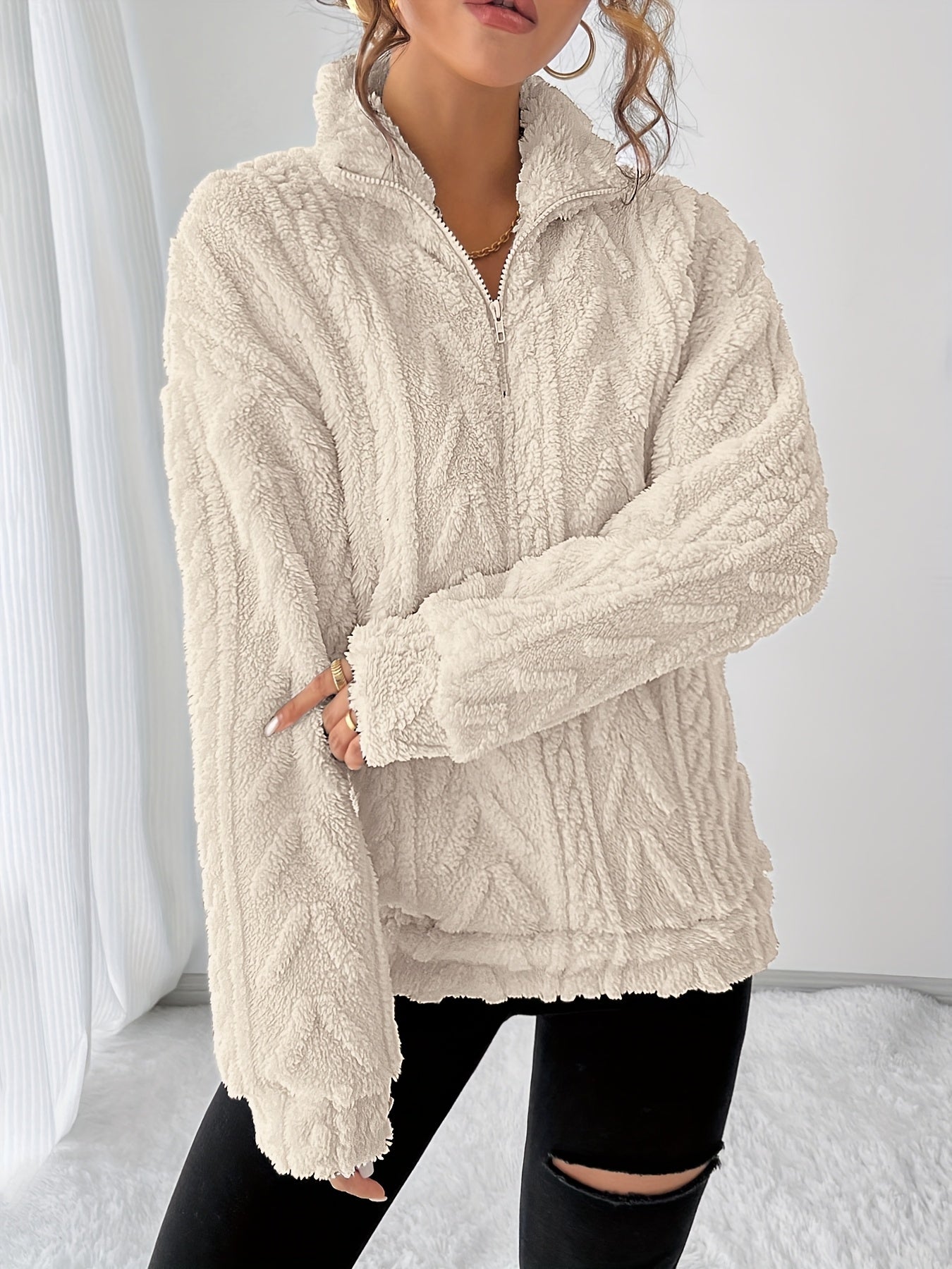 Cream cozy textured pullover