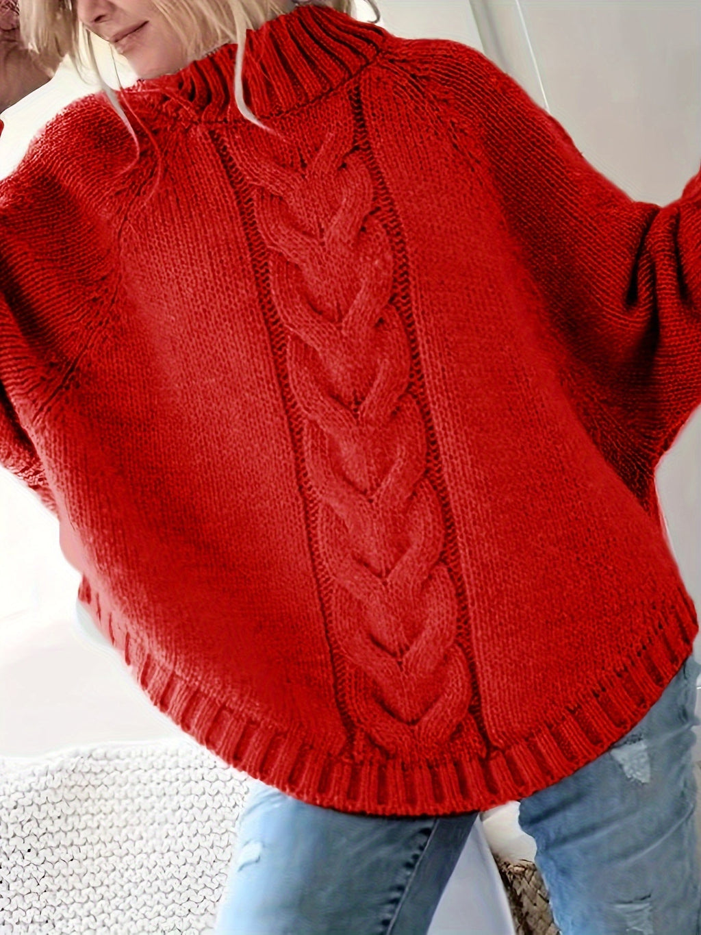 Dark Gray cable-knit high-neck sweater