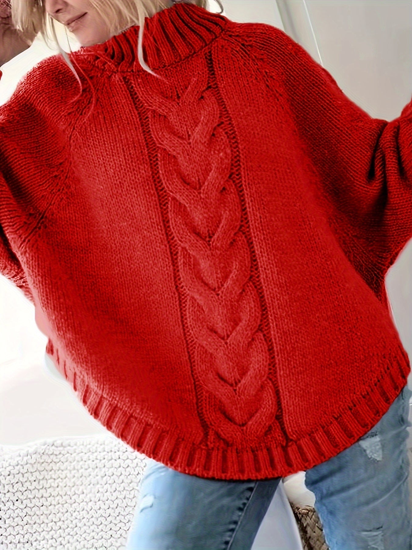 Dark Gray cable-knit high-neck sweater