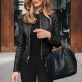 Black Leather Biker Jacket, front view