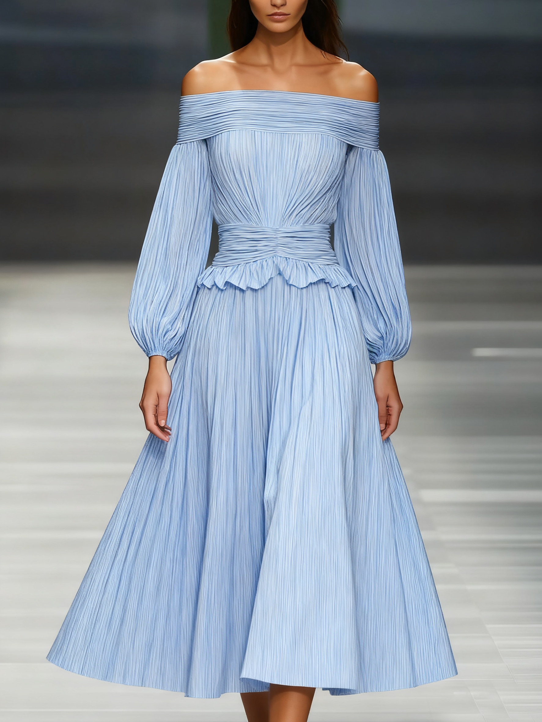 Off-Shoulder Chiffon Maxi Dress, front view
