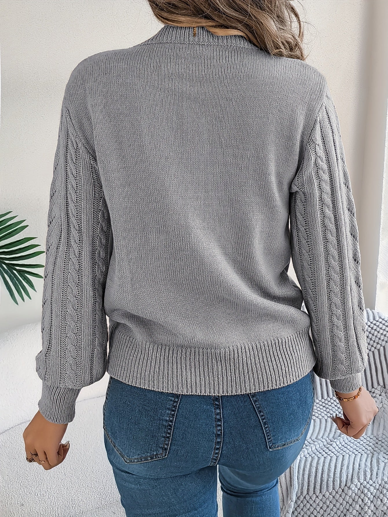Khaki cable-knit textured sweater