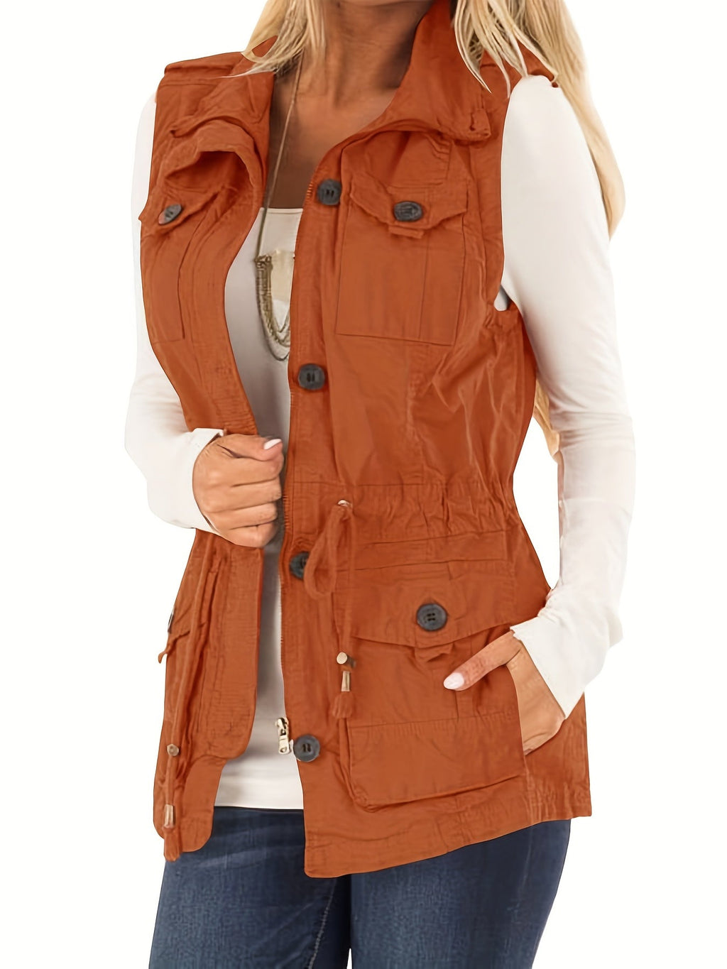 Khaki Sleeveless Vest Jacket