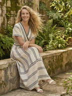Aimee - Women’s Short Sleeve Striped Midi Dress