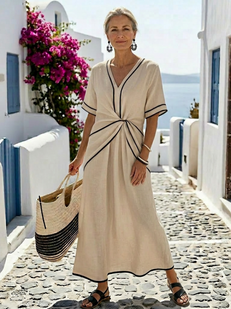 Ainsley - Women’s Short Sleeve Gathered Waist Midi Dress