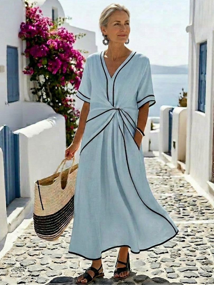 Ainsley - Women’s Short Sleeve Gathered Waist Midi Dress