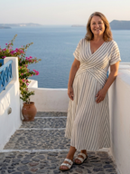 Aislinn - Women’s Vertical Stripe V Neck Cross Waist Midi Dress