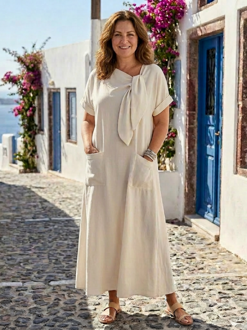 Alana - Women’s Round Neck Tie Front Maxi Dress
