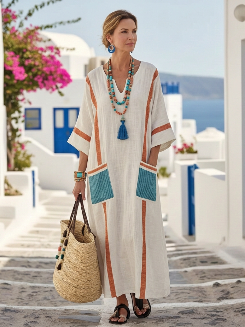 Alena - Women’s V Neck Boho Beach Maxi Dress