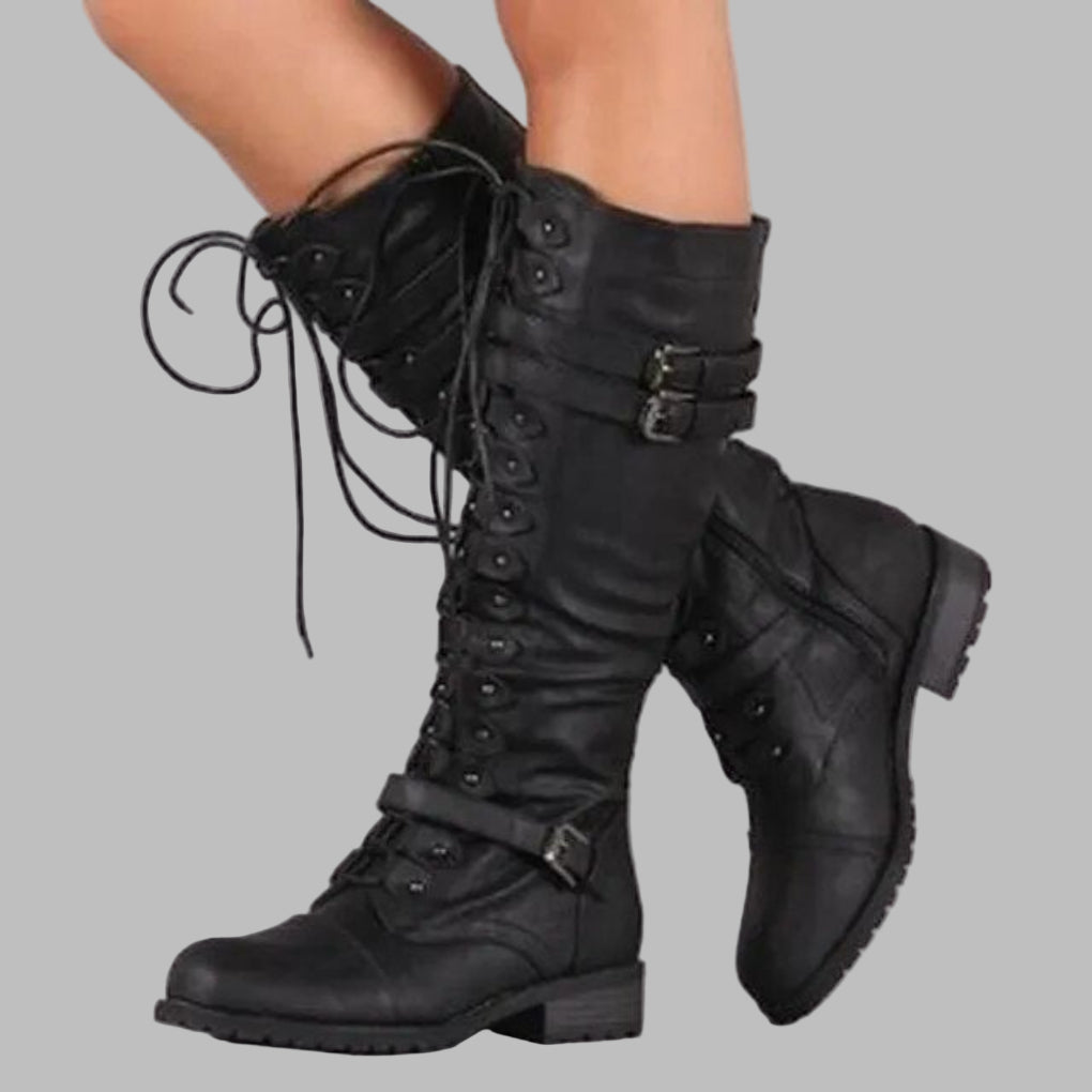Black Lace-Up Combat Boots, front view
