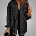 Black Frayed-Hem Denim Jacket, front view