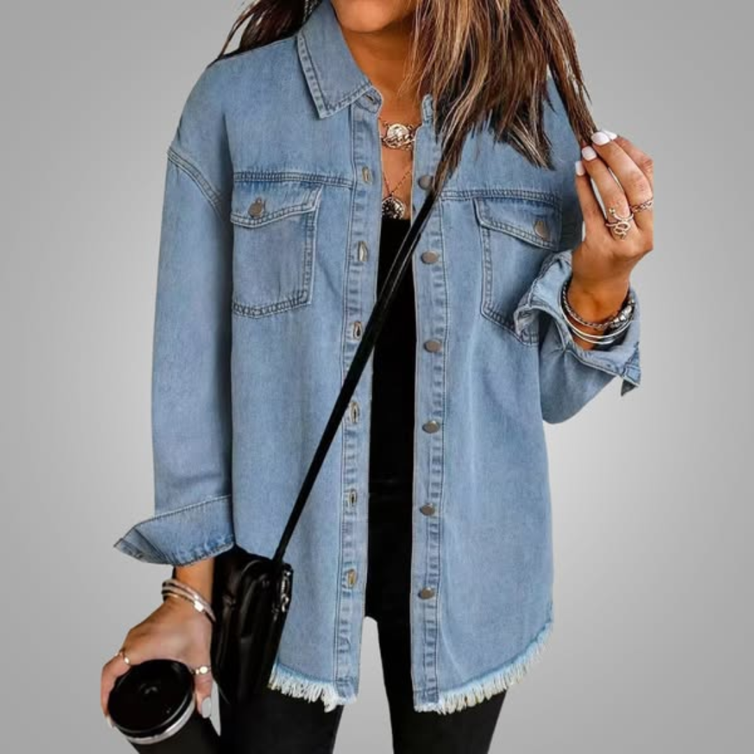 Black Frayed-Hem Denim Jacket