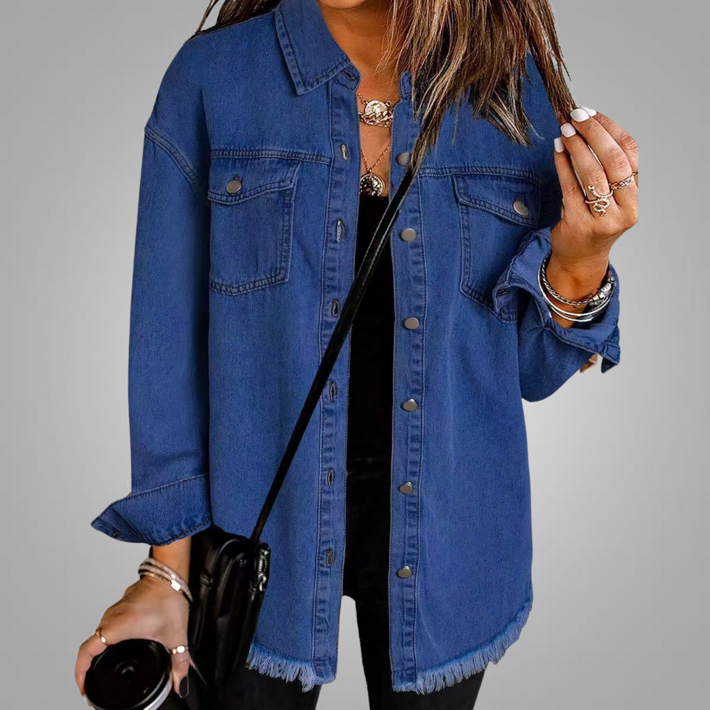 Black Frayed-Hem Denim Jacket