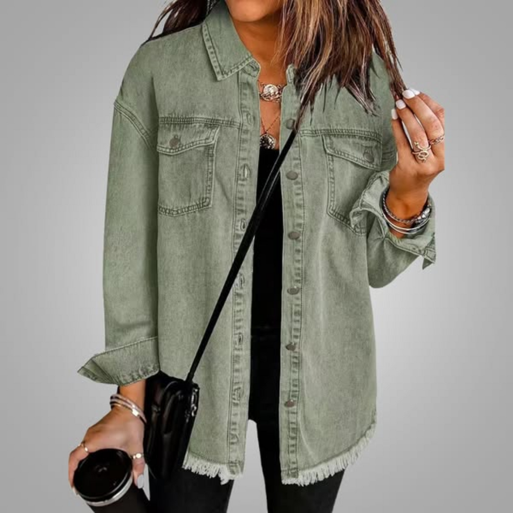 Black Frayed-Hem Denim Jacket