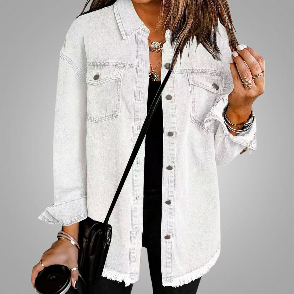 Black Frayed-Hem Denim Jacket