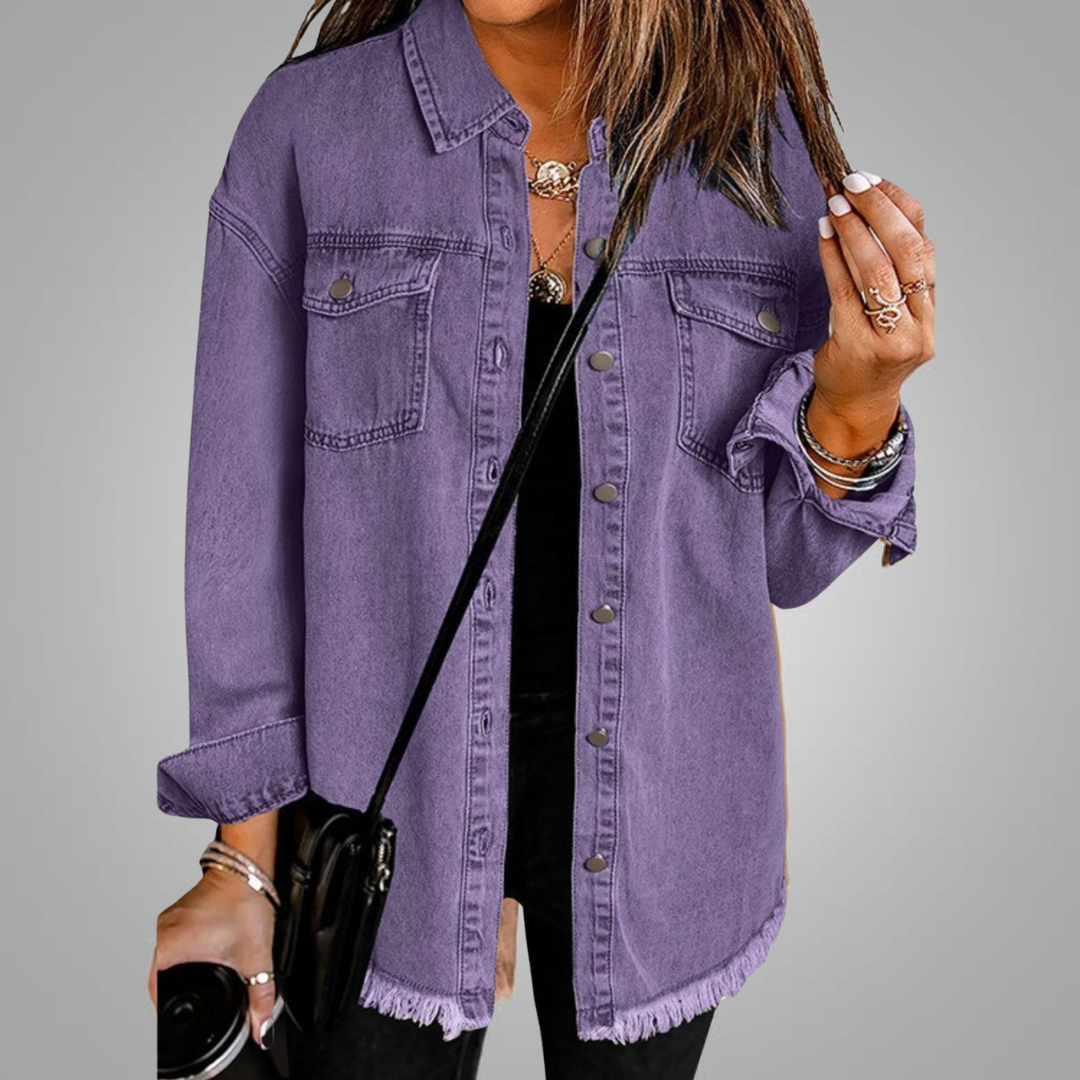 Black Frayed-Hem Denim Jacket