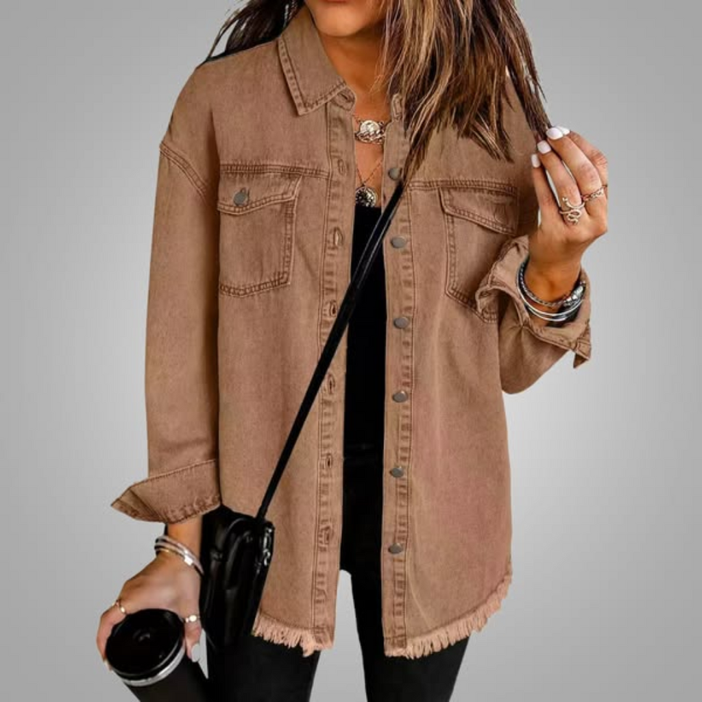 Black Frayed-Hem Denim Jacket