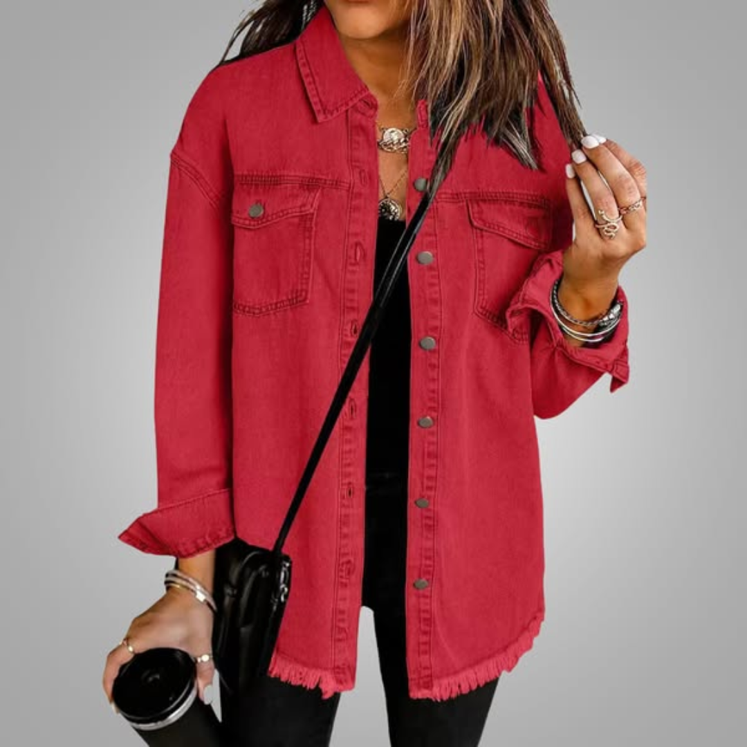 Black Frayed-Hem Denim Jacket