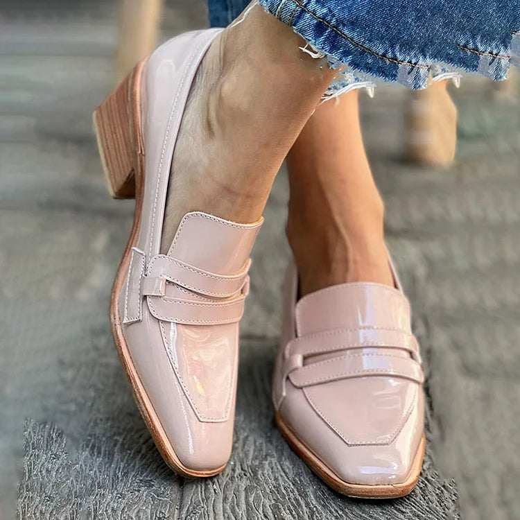 Pink Patent Double-Strap Loafers, front view