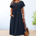 Relaxed Pleated Front Midi Dress with Pockets